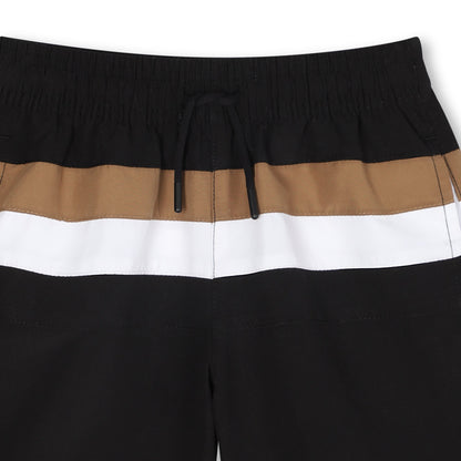 Striped Polyester Swim Shorts with Logo Print Hugo Boss