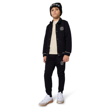 Black Varsity-Style Cotton Cardigan for Boys Hugo Boss