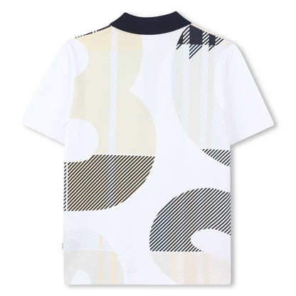 Cotton Piqué Short Sleeve Polo with All-Over Print and Logo Hugo Boss