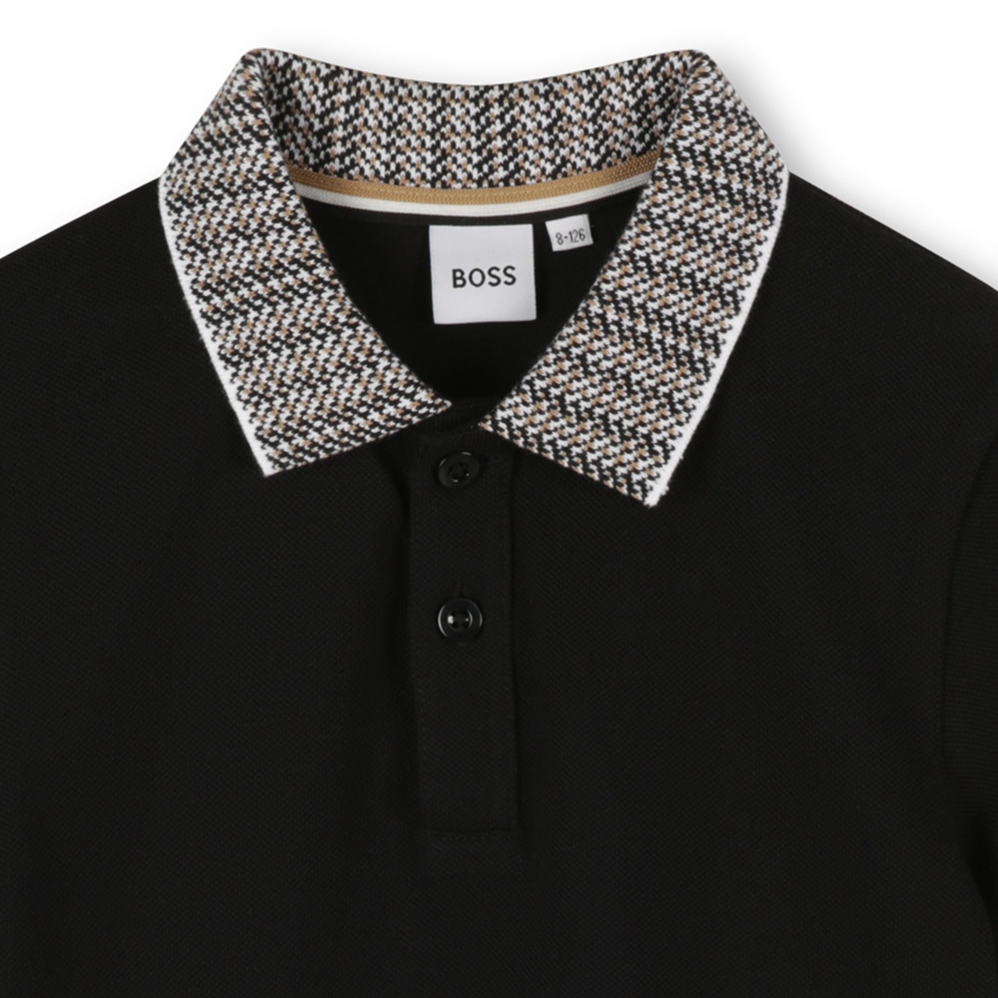 Cotton Piqué Short Sleeve Polo with Jacquard Collar and Logo Badge Hugo Boss