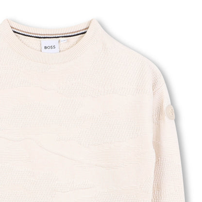 Cotton Knit Sweater with Dot Pattern and Logo Badge Hugo Boss
