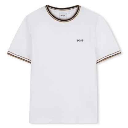 Cotton Piqué Short Sleeve T-Shirt with Iconic Stripe Detail and Logo Hugo Boss