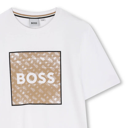 Cotton Jersey Short Sleeve T-Shirt with Monogram Print and Logo Hugo Boss