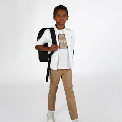 Cotton Jersey Short Sleeve T-Shirt with Monogram Print and Logo Hugo Boss