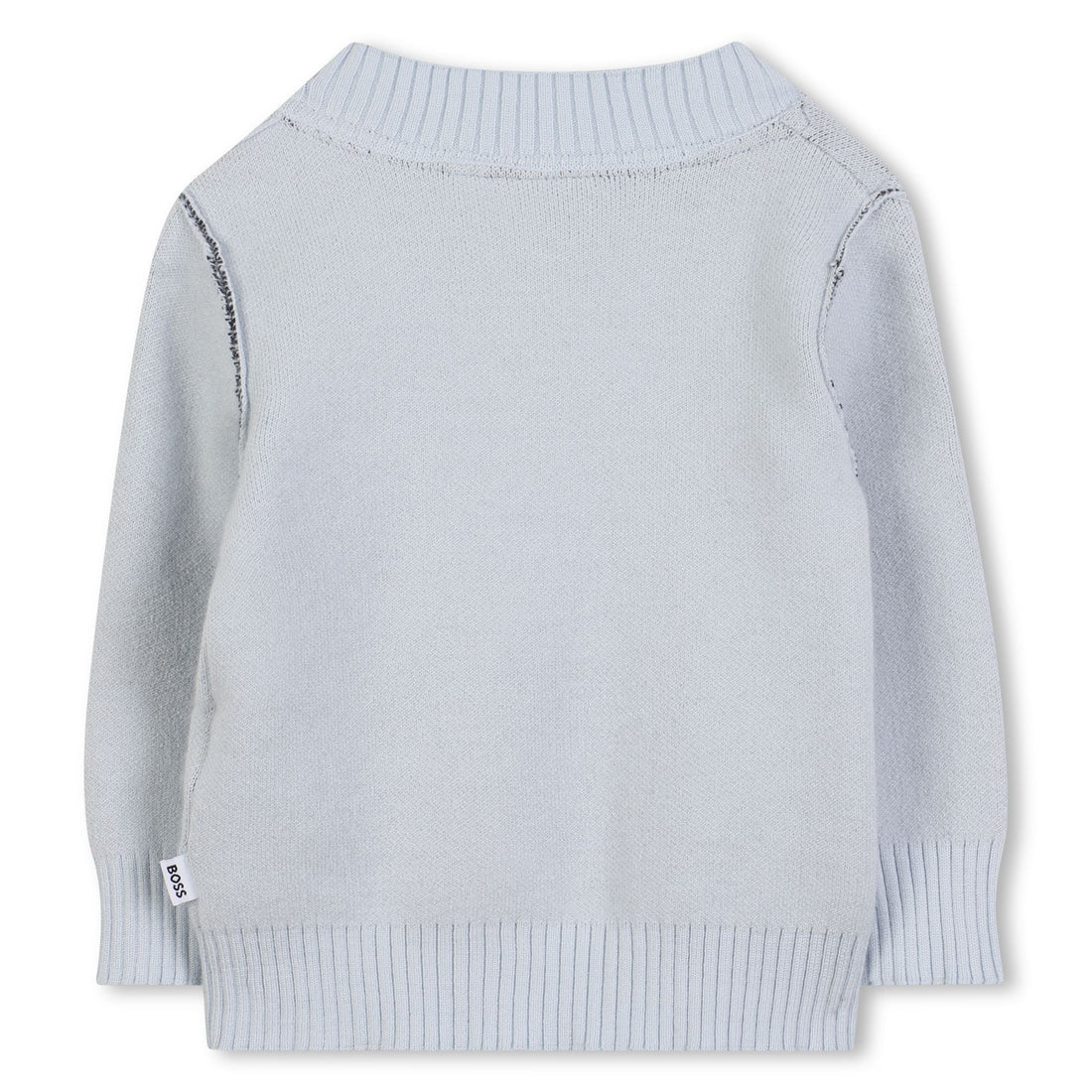 Pale Blue Knitted Jumper with Contrast Stitch Detail and Logo Badge Hugo Boss