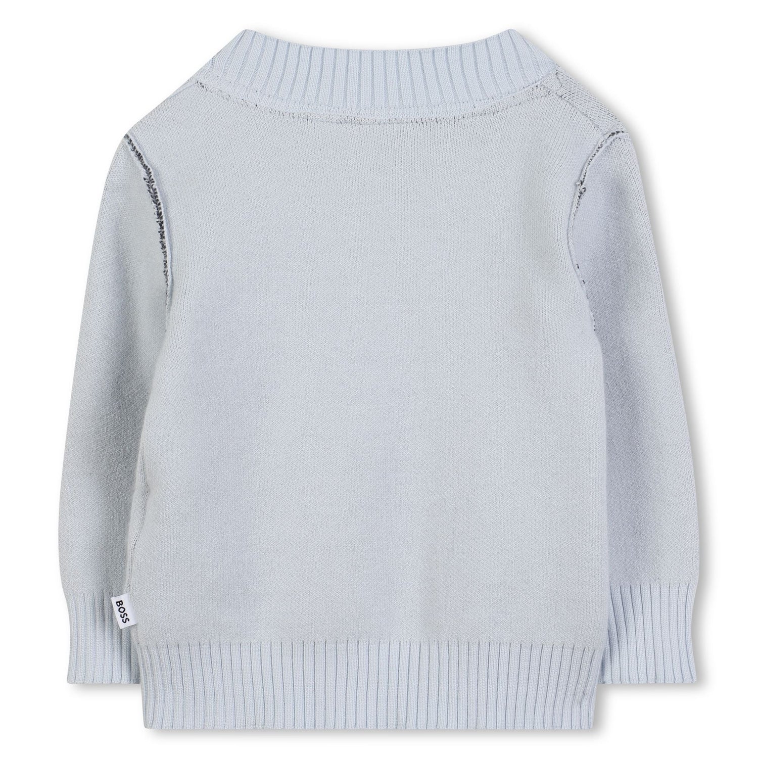 Pale Blue Knitted Jumper with Contrast Stitch Detail and Logo Badge Hugo Boss