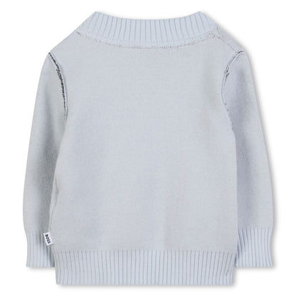 Pale Blue Knitted Jumper with Contrast Stitch Detail and Logo Badge Hugo Boss