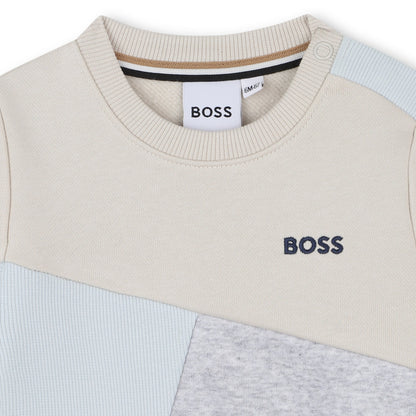 Brushed Fleece Sweatshirt with Ribbed Yoke and Embroidered Logo Hugo Boss