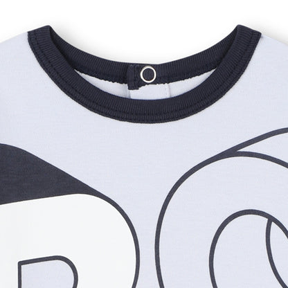 Pale Blue Cotton Babygrow with Oversized Logo Print and Integrated Feet Hugo Boss