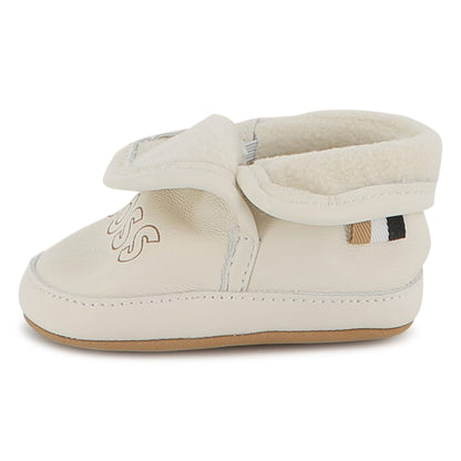 Sheep Leather Slippers with Elastic Fastener and Faux Shearling Lining Hugo Boss