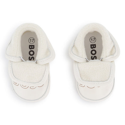 Sheep Leather Slippers with Elastic Fastener and Faux Shearling Lining Hugo Boss