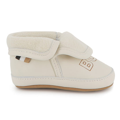 Sheep Leather Slippers with Elastic Fastener and Faux Shearling Lining Hugo Boss