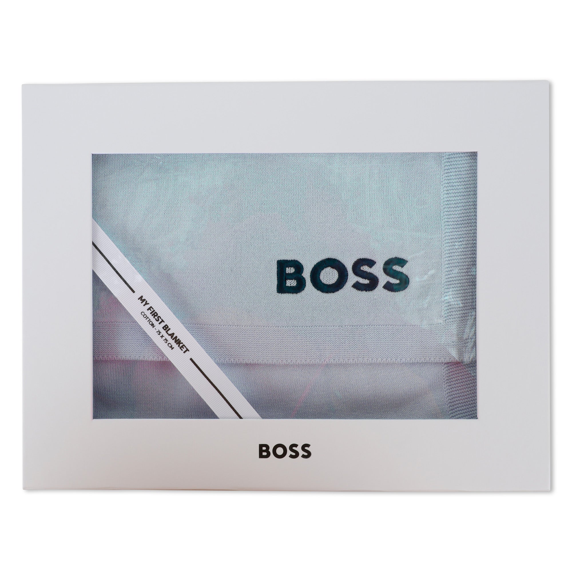Knitted Baby Blanket with Jacquard Logo and Embroidery Hugo Boss