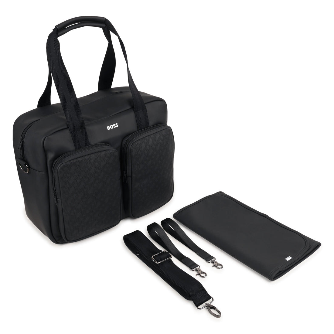 Coated Fabric Changing Bag with Monogram Perforations and Jacquard Handles Hugo Boss