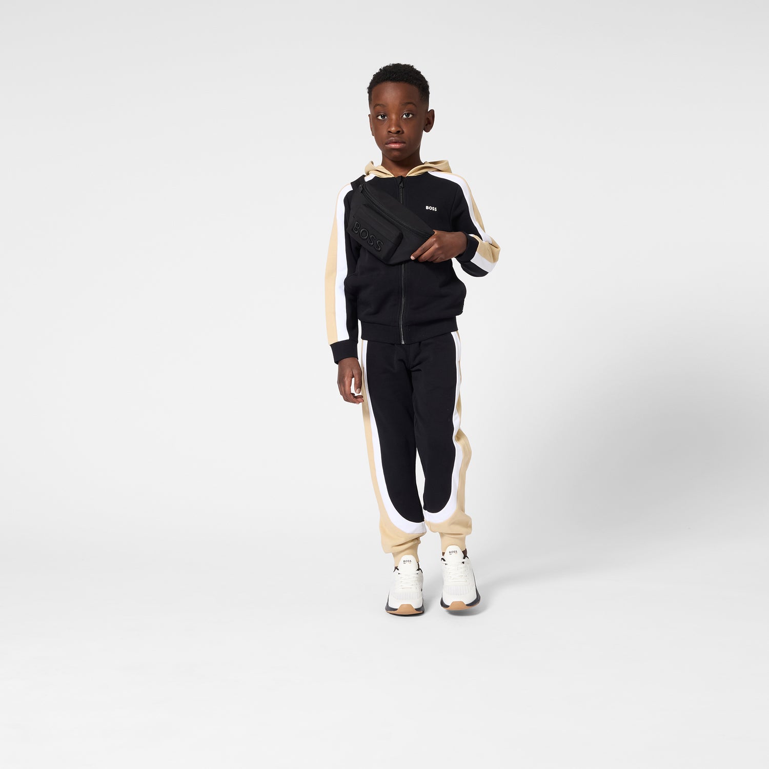 Boys Mixed-Material Mesh Sneakers in White and Black Hugo Boss