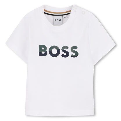 Cotton Tee &amp; Bermuda Shorts Set with Logo Print Hugo Boss