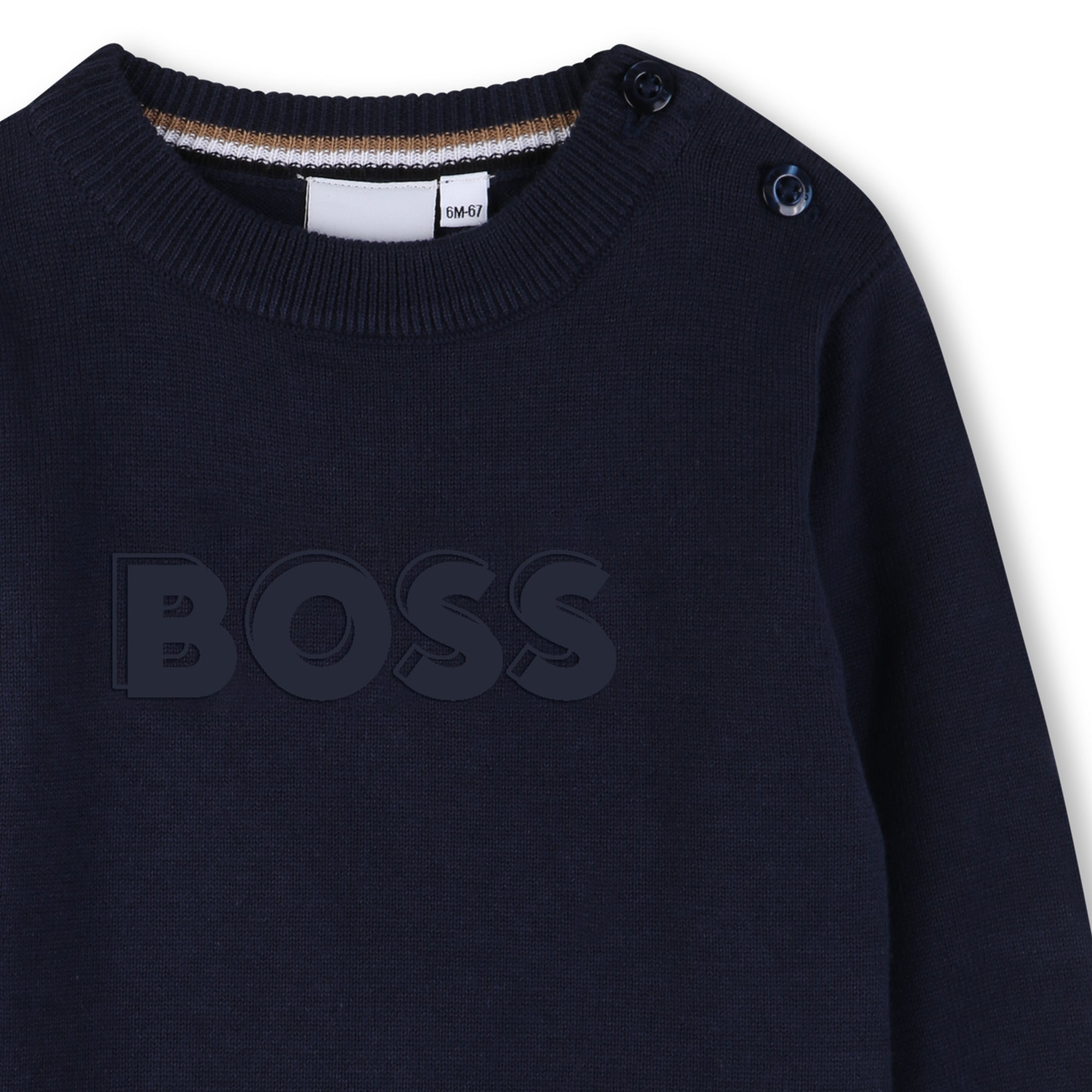 Cotton Knit Sweater with Embossed Logo Hugo Boss