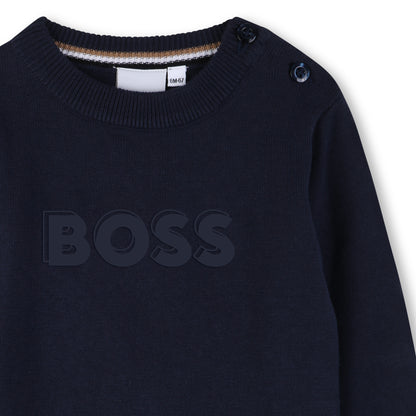 Cotton Knit Sweater with Embossed Logo Hugo Boss