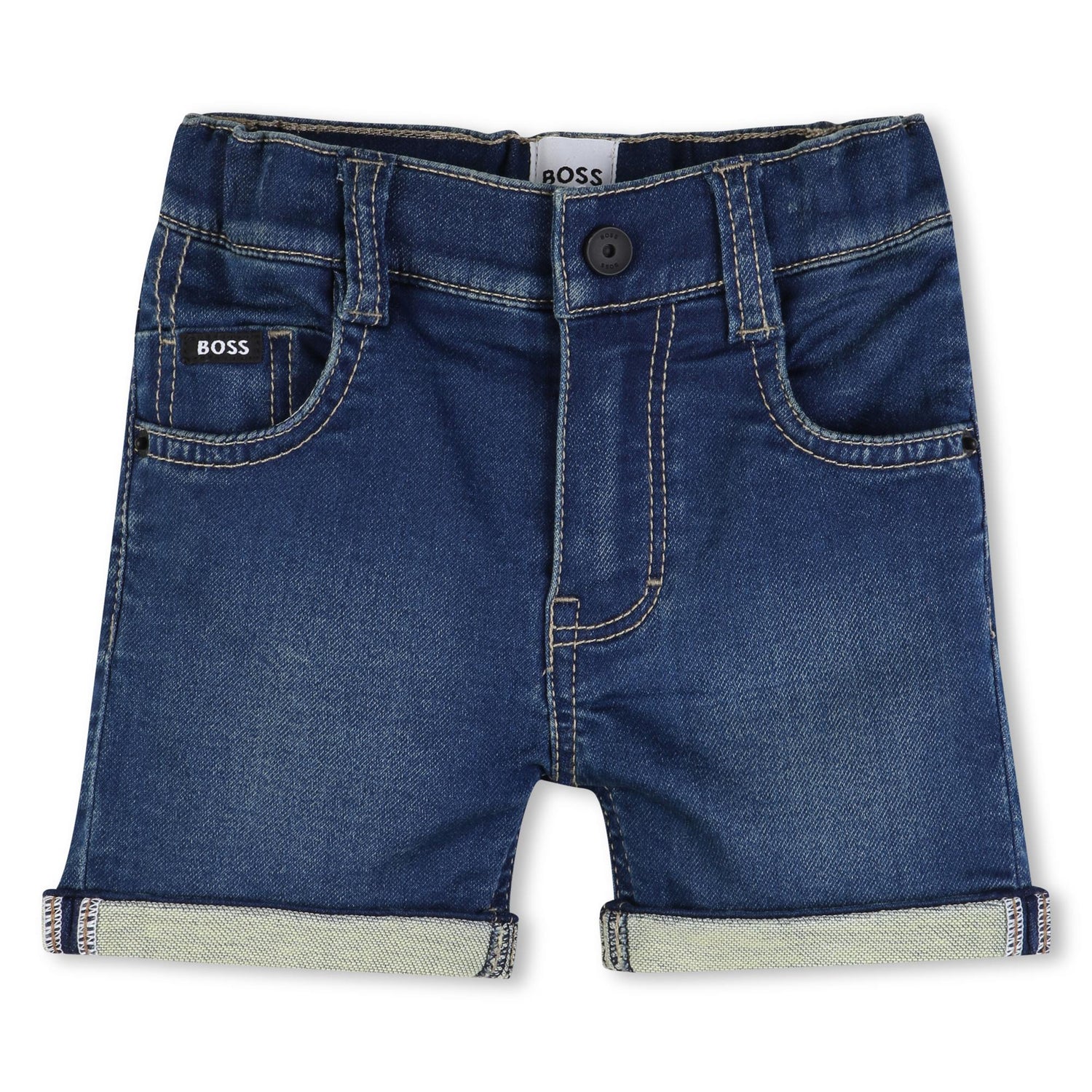 Knit Denim Shorts with Rolled Hem Hugo Boss