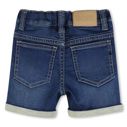 Knit Denim Shorts with Rolled Hem Hugo Boss