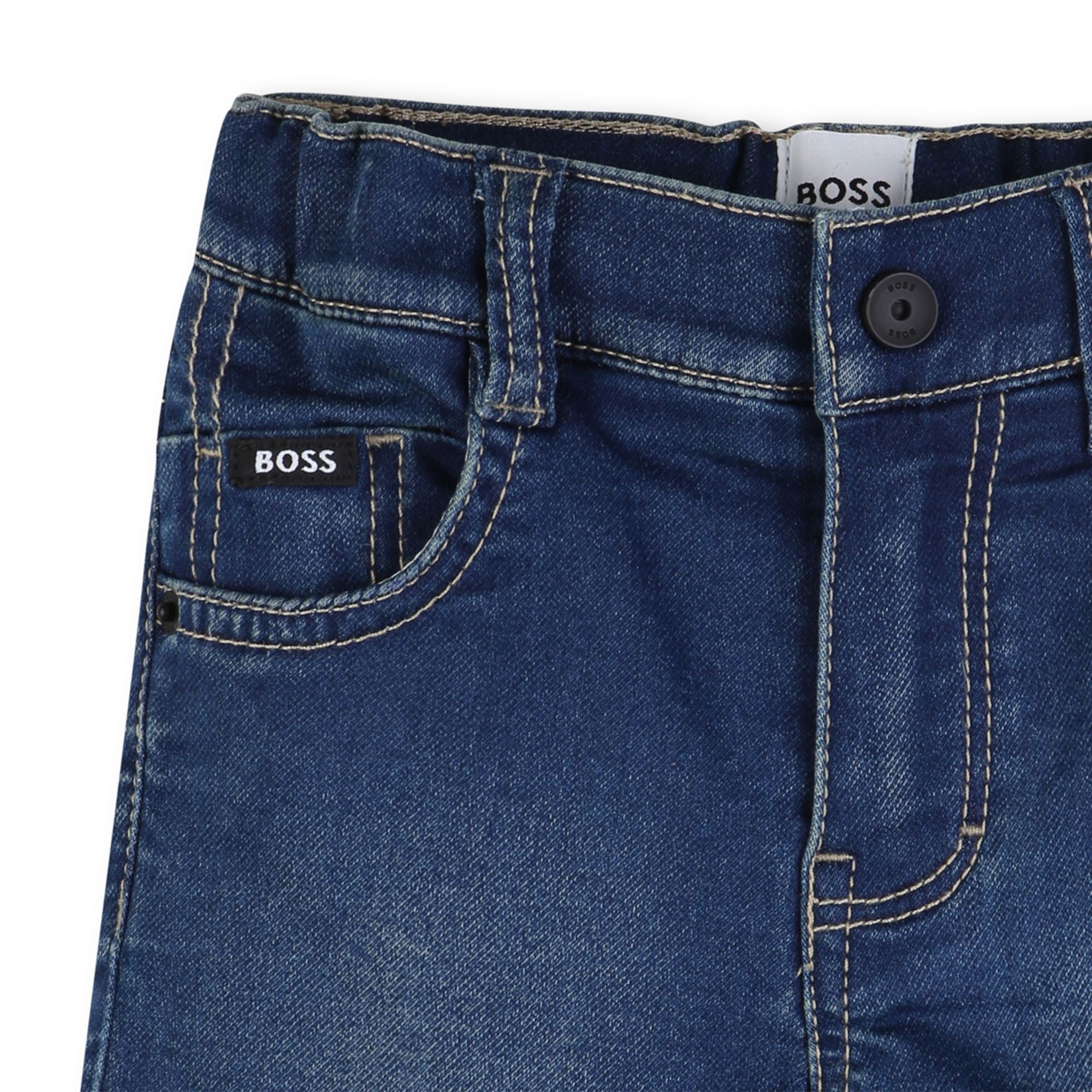 Knit Denim Shorts with Rolled Hem Hugo Boss