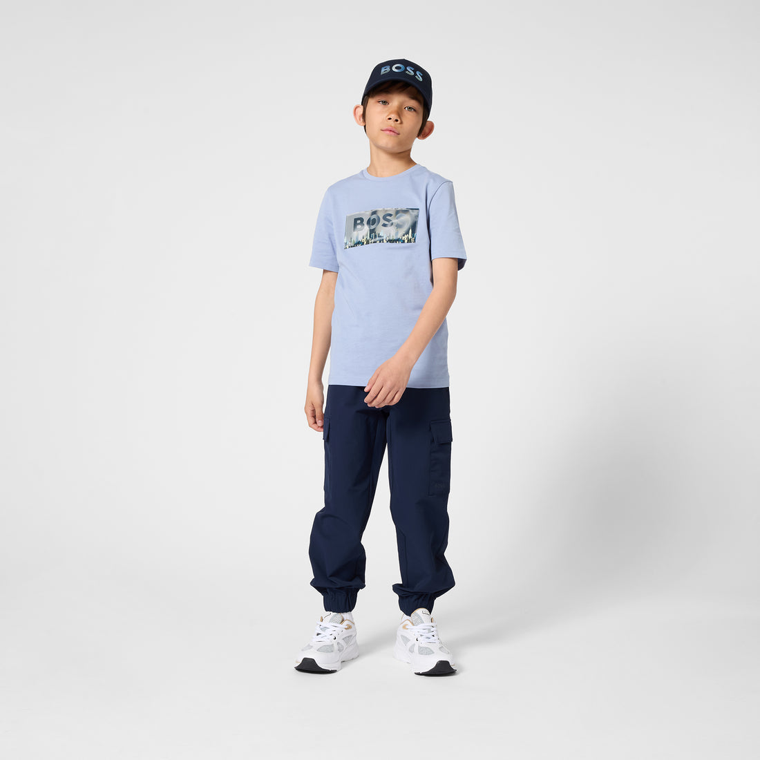 Boys Stretchy Cargo Joggers in Navy Blue Hugo Boss