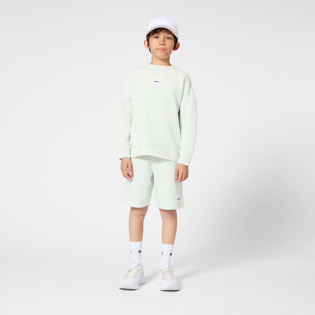 Boys Logo Fleece Jogging Shorts in Mint Green Hugo Boss