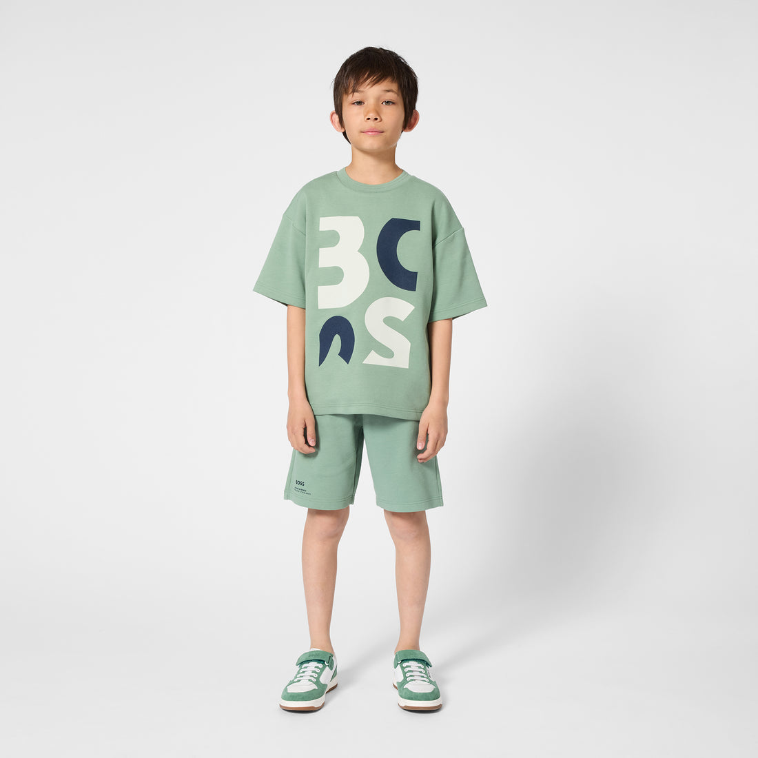 Boys Piqué Logo Jogging Shorts in Sage Green Hugo Boss