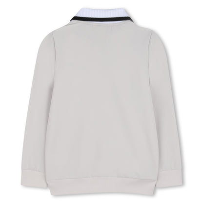 Boys Stretchy Polo Cardigan in Ivory Hugo Boss