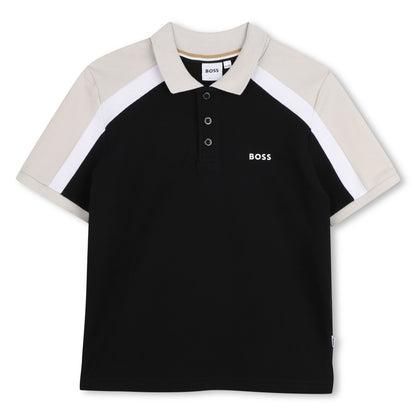 Cotton Piqué Polo Shirt with Contrast Shoulder Panels Hugo Boss