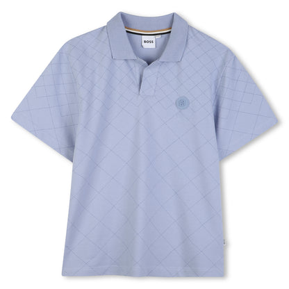 Boys Quilted Cotton Piqué Polo Shirt in Blue Hugo Boss