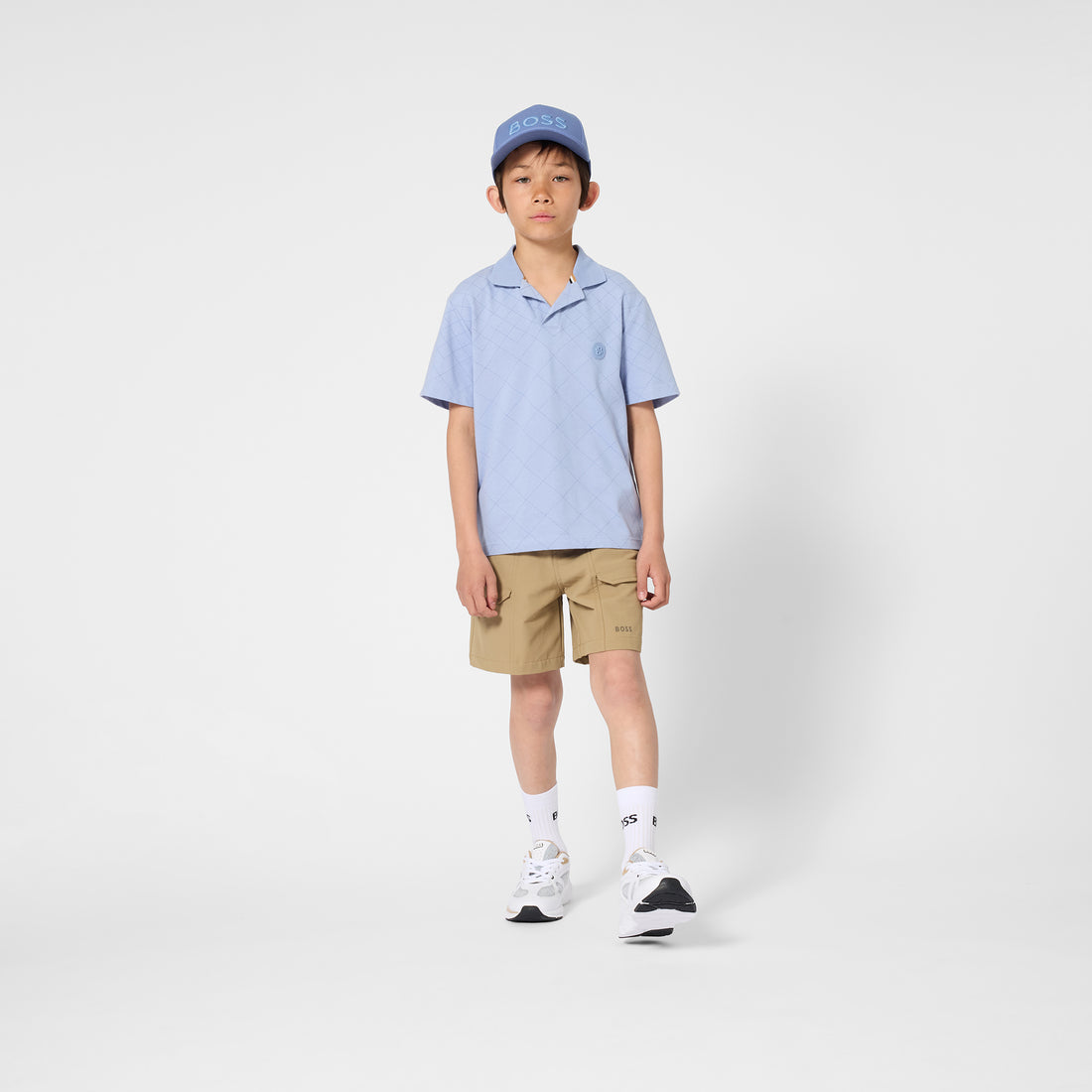 Boys Quilted Cotton Piqué Polo Shirt in Blue Hugo Boss