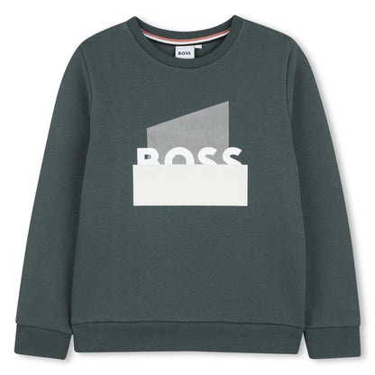 Cotton Blend Fleece Sweatshirt with Graphic Chest Detail Hugo Boss