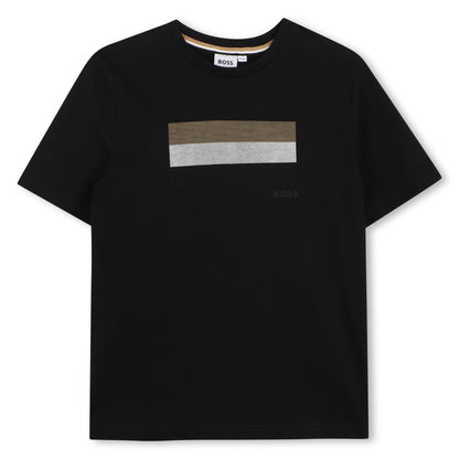 Cotton Short Sleeve T Shirt with Chest Stripe Detail Hugo Boss
