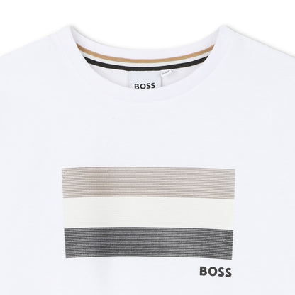Cotton Short Sleeve T Shirt with Chest Stripe Detail Hugo Boss