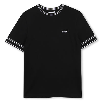 Cotton Piqué T Shirt With Contrast Trim, Black Hugo Boss