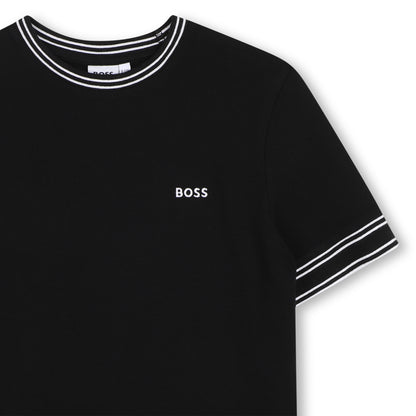 Cotton Piqué T Shirt With Contrast Trim, Black Hugo Boss