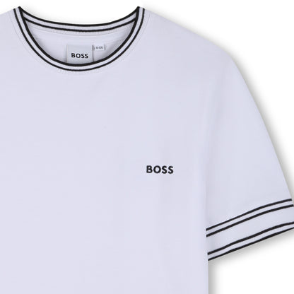 Cotton Piqué Short Sleeve T Shirt with Contrast Trim Hugo Boss
