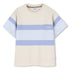 Beige t-shirt with blue horizontal stripes on a white background