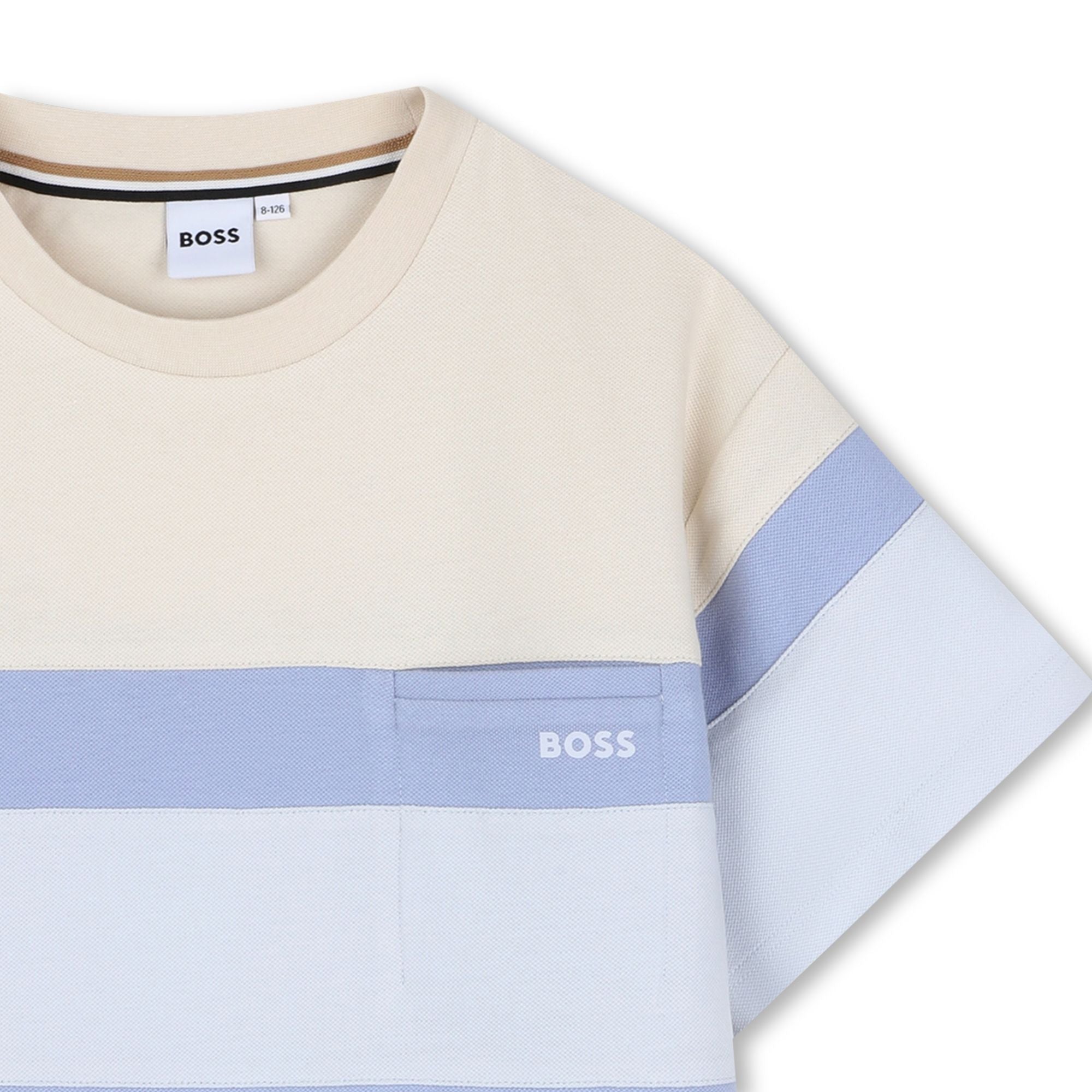 Wide Stripe Short Sleeve Piqué T Shirt with Chest Pocket Hugo Boss