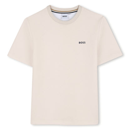 Boys Monogrammed Cotton Interlock T-Shirt in Stone Hugo Boss