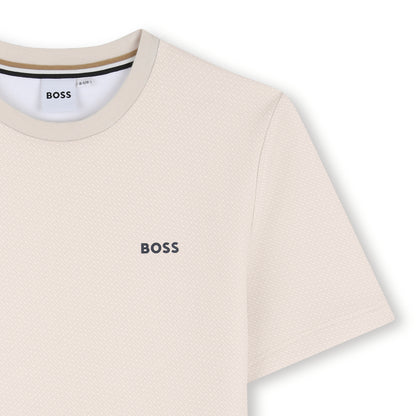 Boys Monogrammed Cotton Interlock T-Shirt in Stone Hugo Boss
