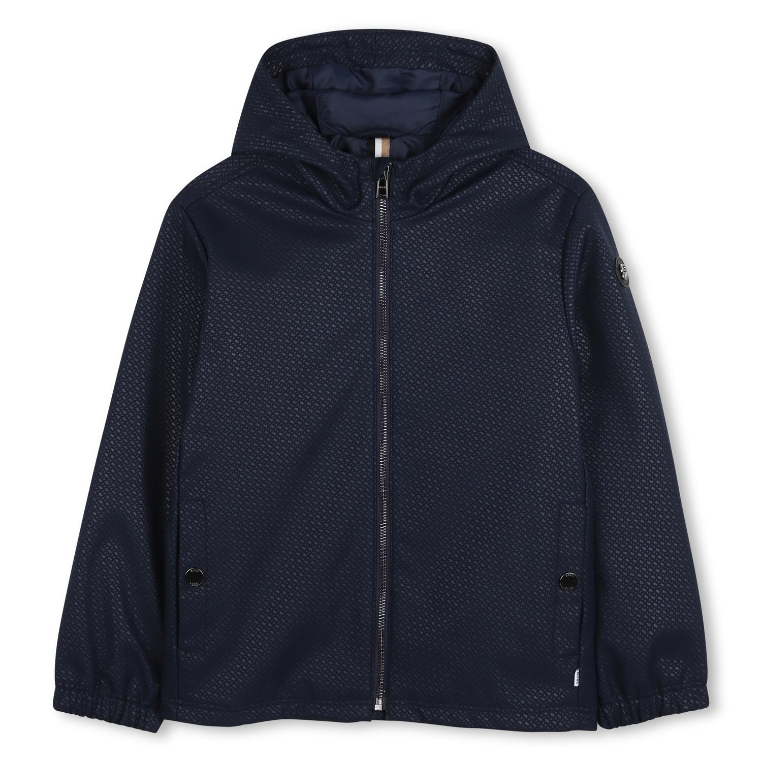 Boys Double-B Embossed Hooded Windbreaker in Navy Hugo Boss