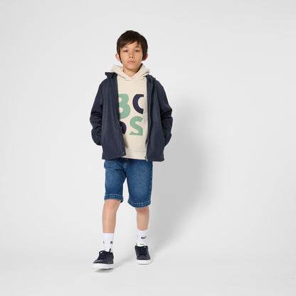 Boys Double-B Embossed Hooded Windbreaker in Navy Hugo Boss