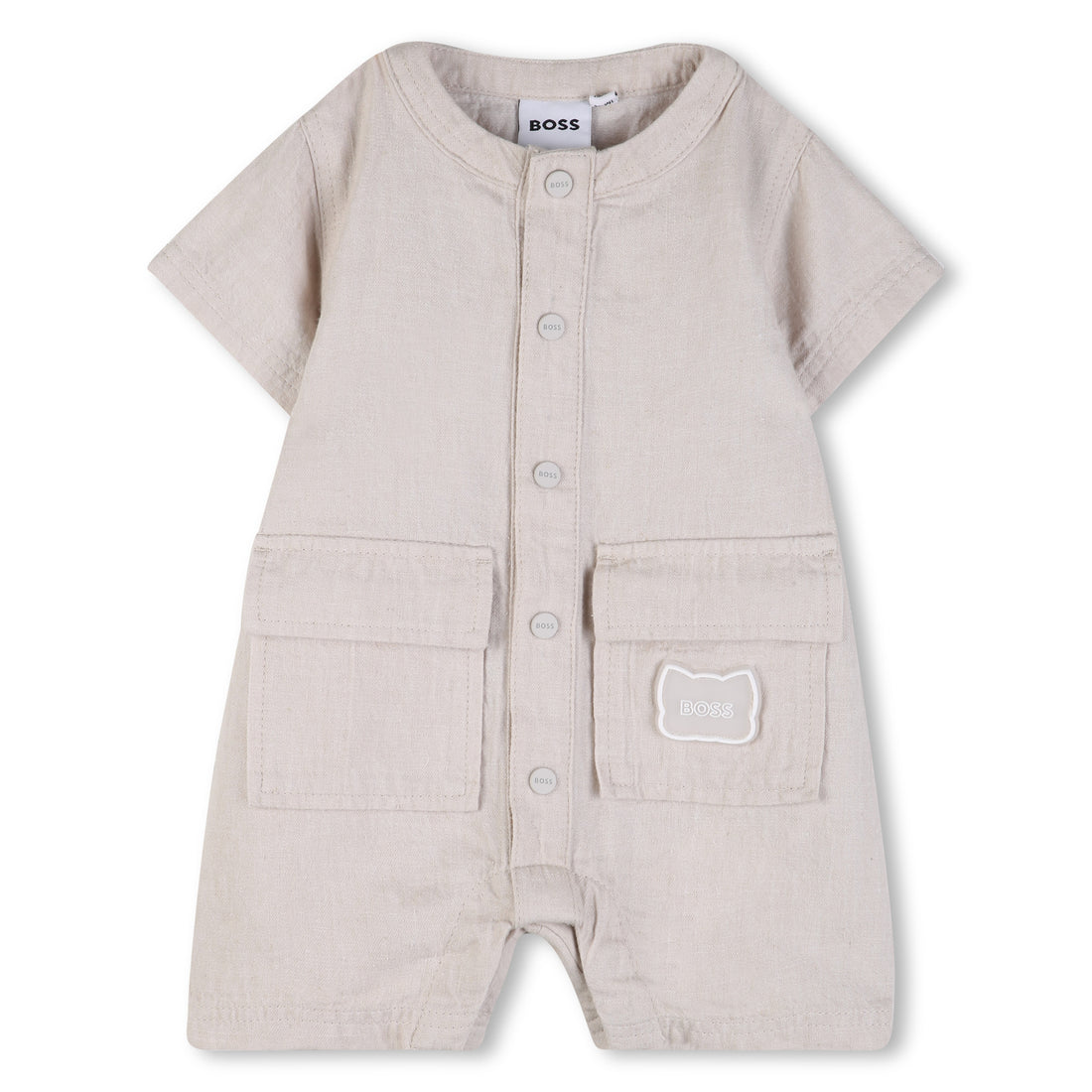 Linen Blend Short Sleeve Jumpsuit with Patch Pockets Hugo Boss