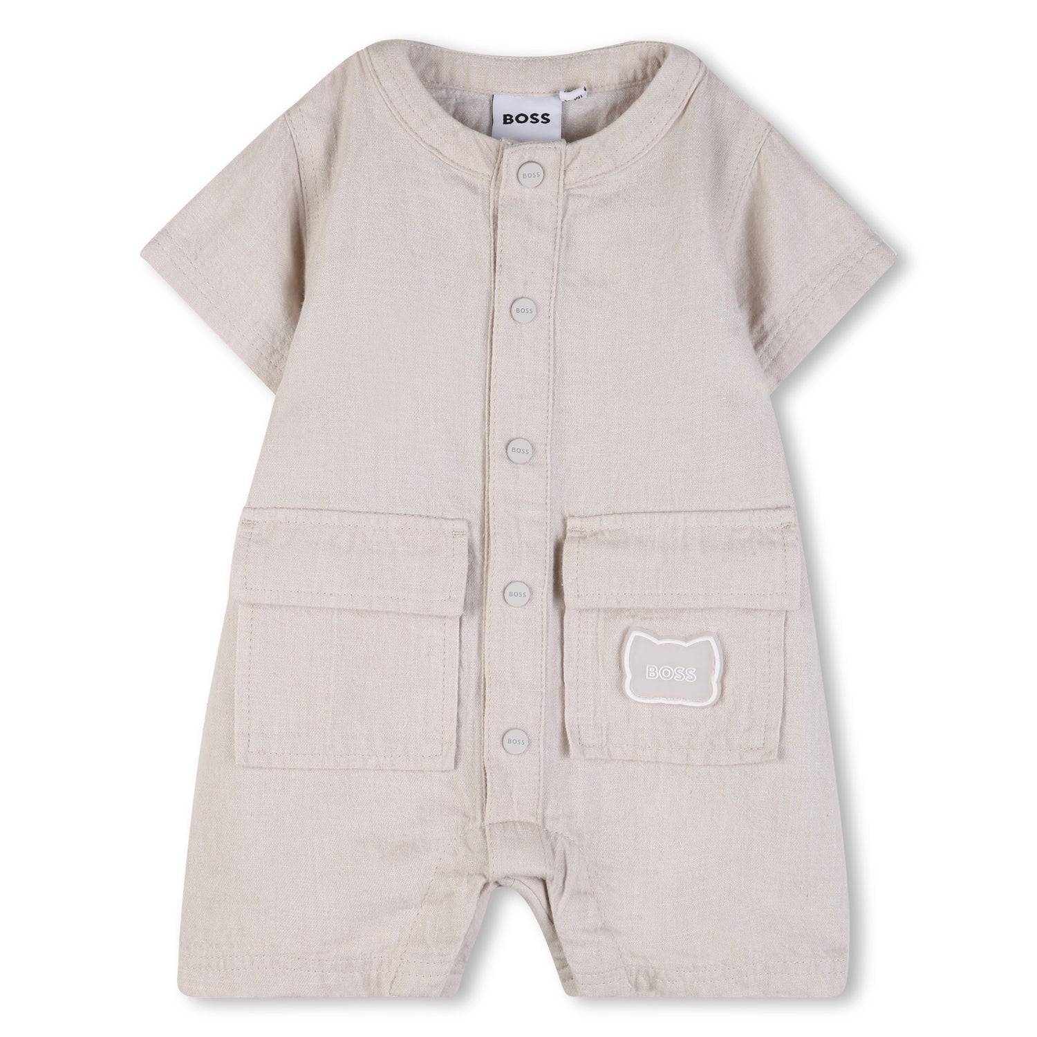 Linen Blend Short Sleeve Jumpsuit with Patch Pockets Hugo Boss