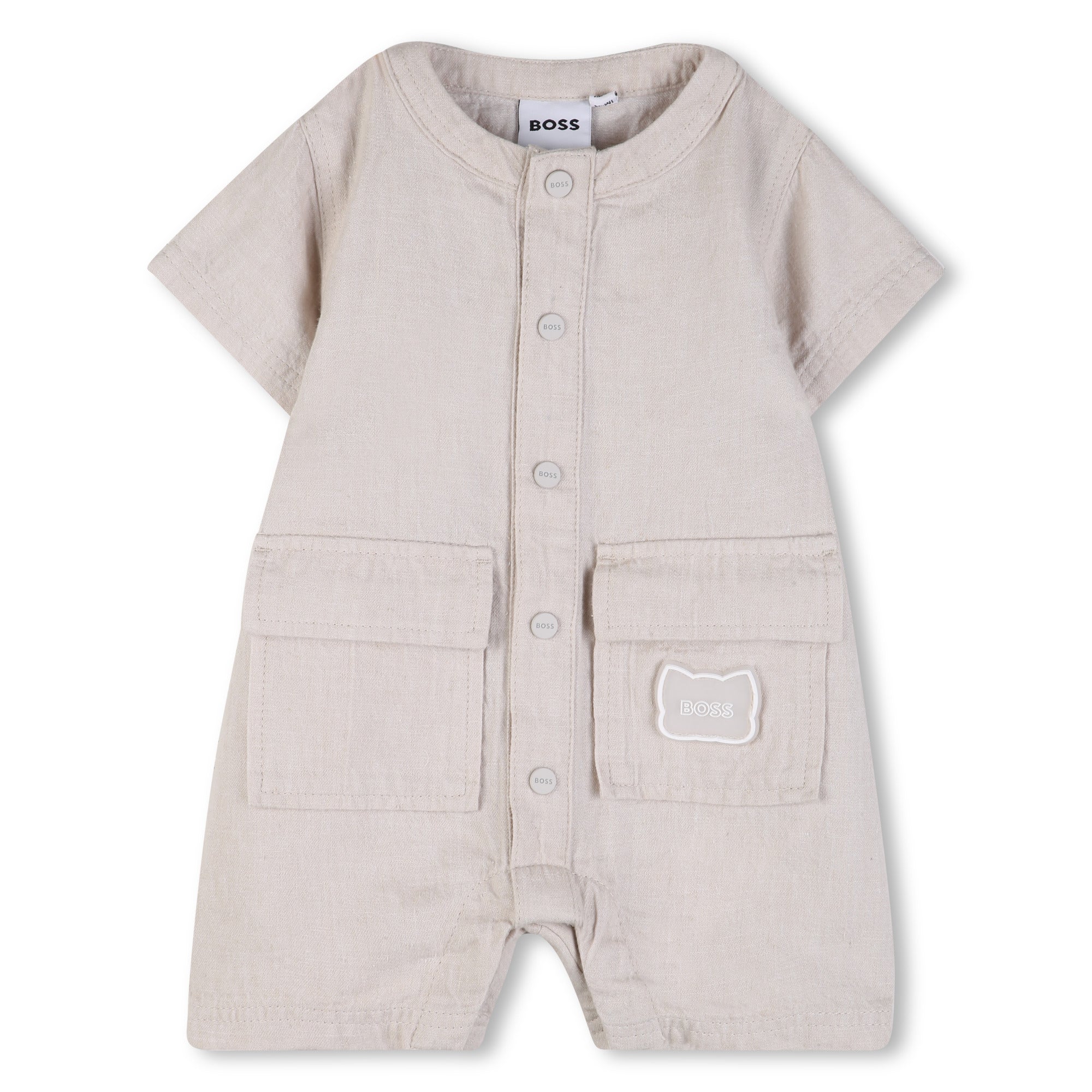 Linen Blend Short Sleeve Jumpsuit with Patch Pockets Hugo Boss