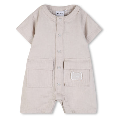 Linen Blend Short Sleeve Jumpsuit with Patch Pockets Hugo Boss