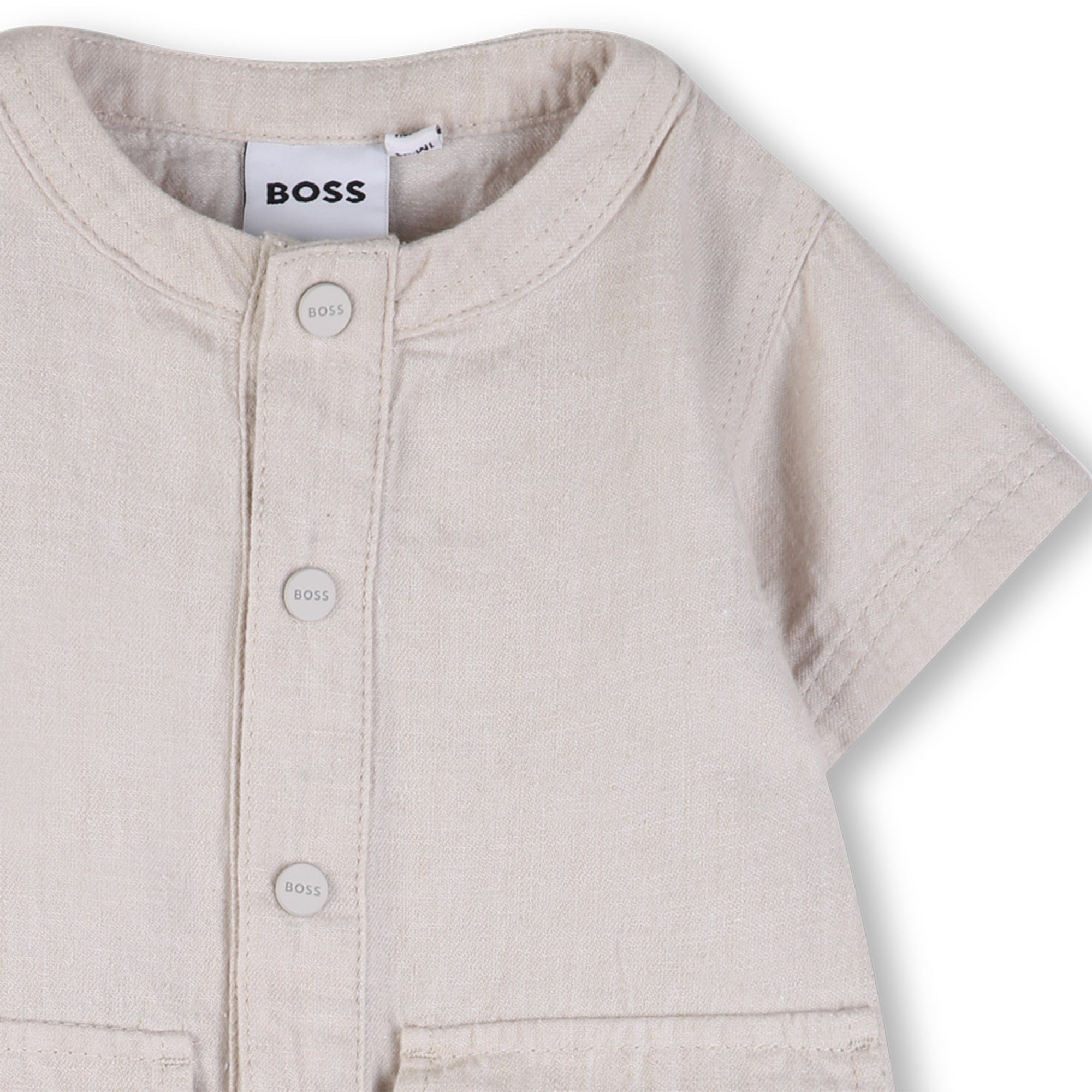 Linen Blend Short Sleeve Jumpsuit with Patch Pockets Hugo Boss