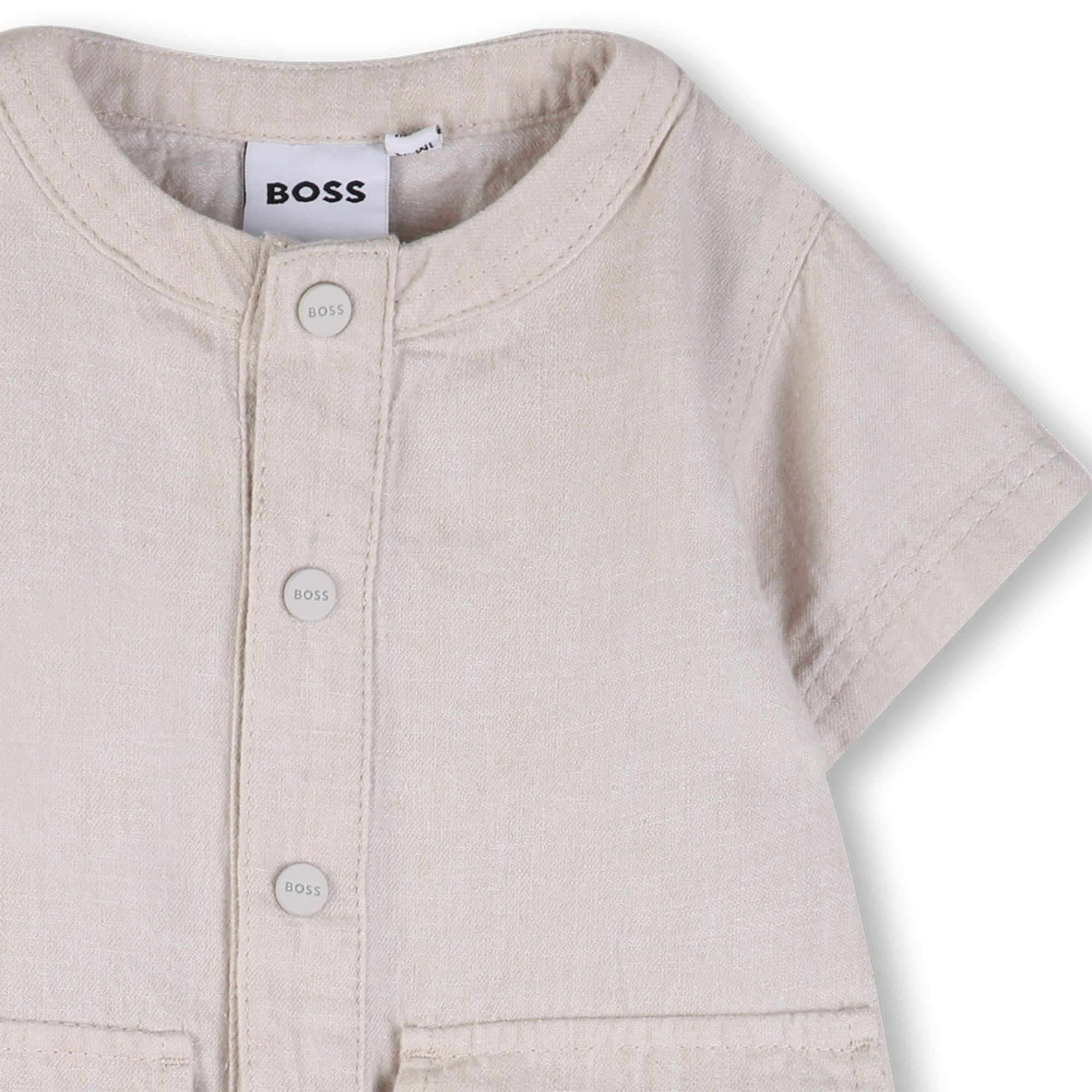 Linen Blend Short Sleeve Jumpsuit with Patch Pockets Hugo Boss